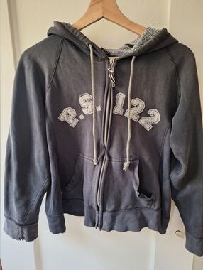 Vintage Y2K Distressed Zip Hoodie Spell-Out Grunge Faded 2000s Cropped Fit